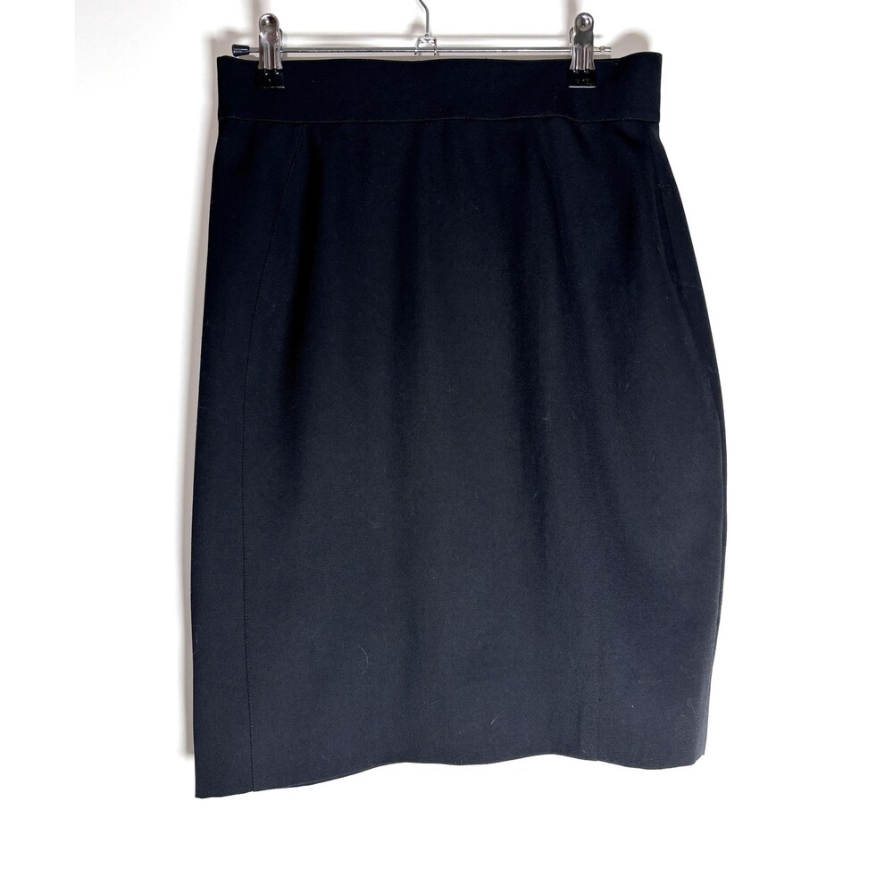 Vintage Thierry Mugler Black Wool Pencil Skirt 90s Structured Tailored Minimalis